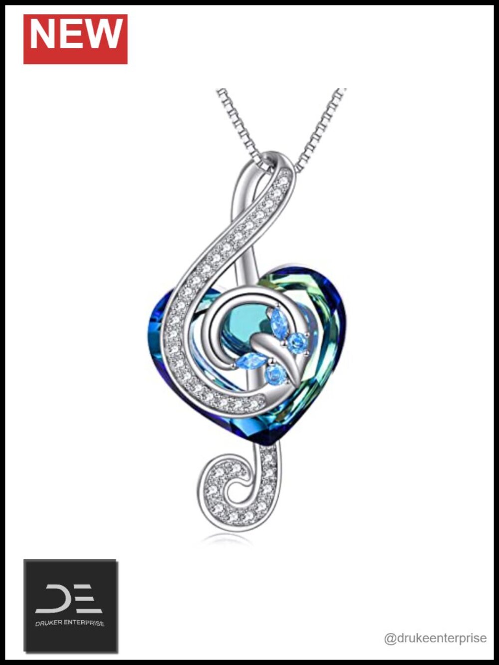 Sterling Silver Musical Note Pendant Necklace Crystal Music Jewelry Gift